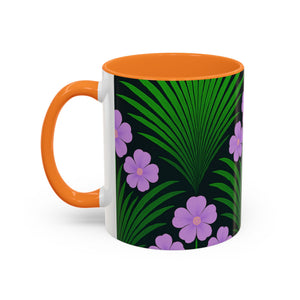 Accent Color Coffee Mug, Many Colors - 11oz & 15oz / Midnight Hibiscus Deco, Purple