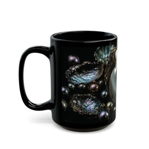 Black Pearl Ocean Mug – Iridescent Oyster Coffee Cup (11oz, 15oz)