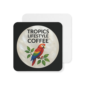 Bulk Hardboard Coffee Coasters - Parrot MOP Logo (50/100 pcs), black