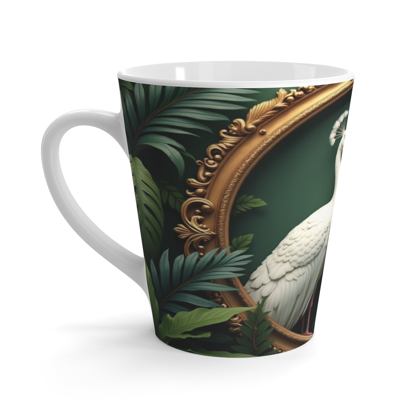 White Latte Mug / Framed White Peacocks