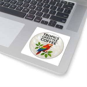 Tropics Lifestyle Coffee Parrot Logo Sticker — Kiss-Cut Decal