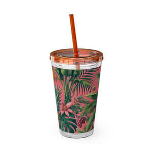 Tropical Tumbler with Straw | 16 oz:  More Tropical Palms, Coral