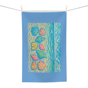 Tropical Microfiber Coffee/Tea Towel – Coastal Seashell Glow, Lt Blue