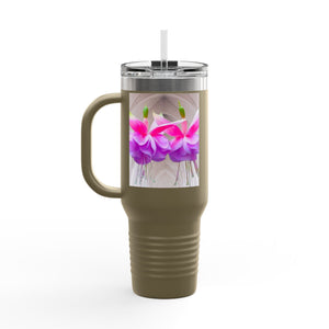 Insulated Travel Mug, 40oz / Floral Two Fuchsias, Gothic - Perfect for Outdoor Adventures