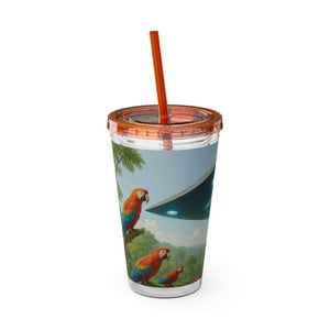 Tropical Tumbler with Straw | 16 oz: UFO and Parrots