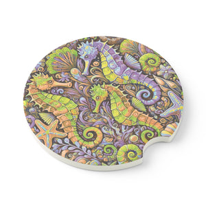 Soapstone Car Coaster - Seahorse Trio, Purple