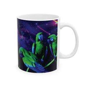 Ceramic White Mug - 11oz & 15oz, Galatic Parrots