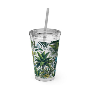 Tropical Tumbler with Straw | 16 oz: More Tropical Palms, White