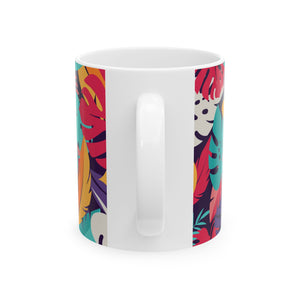Ceramic White Mug - Colorful Rainforest Plants