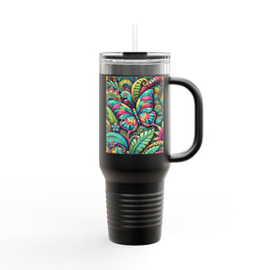 Insulated Travel Mug, 40oz / Rainforest Butterfly Pop - Perfect for Outdoor Adventures