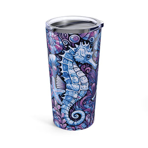 20oz Tropical Glossy Tumbler, Stainless Steel / Seahorse Trio, Blue
