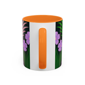 Accent Color Coffee Mug, Many Colors - 11oz & 15oz / Midnight Hibiscus Deco, Purple