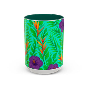 Accent Color White Mug - 11oz & 15oz / Midnight Flower Green