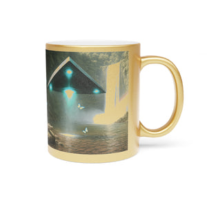 Tropical Metallic Mug, Gold or Silver: UFO & Waterfall
