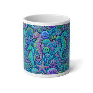 Jumbo Mug, 20oz, Turquoise Pop Seahorses | Tropical Coffee Cup
