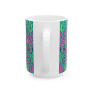 Ceramic White Mug - 11oz & 15oz, Purple Octopus Kraken Joe