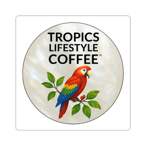 Tropics Lifestyle Coffee Parrot Logo Sticker — Kiss-Cut Decal