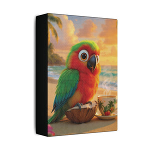 Tropical Beach Canvas - Tiki the Parrot Sunrise Wall Art, Black