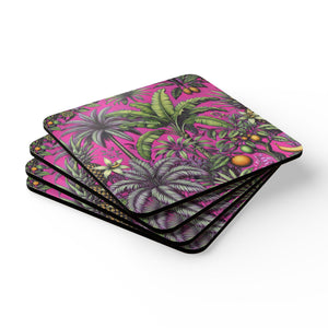 Coaster Set/4 - Tropical Fruit, Hot Pink