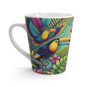 Latte White Mug - Colorful Parrots / Rainforest Music