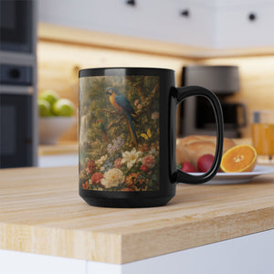Black Ceramic Mug — Vintage Floral Rainforest Landscape, 11oz/15oz