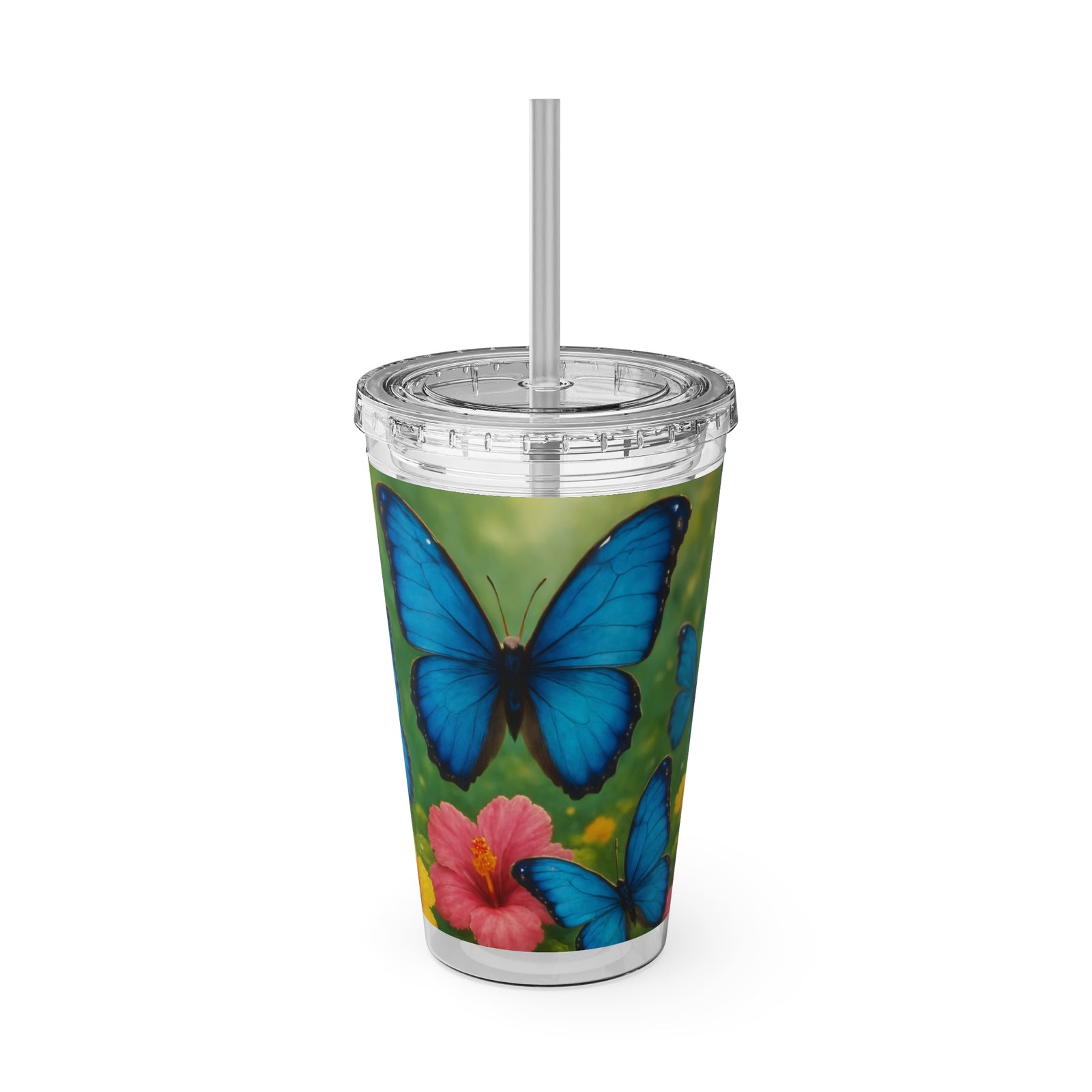 Tropical Tumbler with Straw | 16 oz : Morpho Butterflies Flight