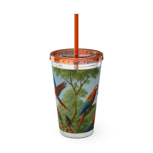 Tropical Tumbler with Straw | 16 oz: UFO and Parrots