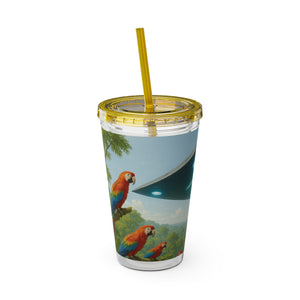 Tropical Tumbler with Straw | 16 oz: UFO and Parrots