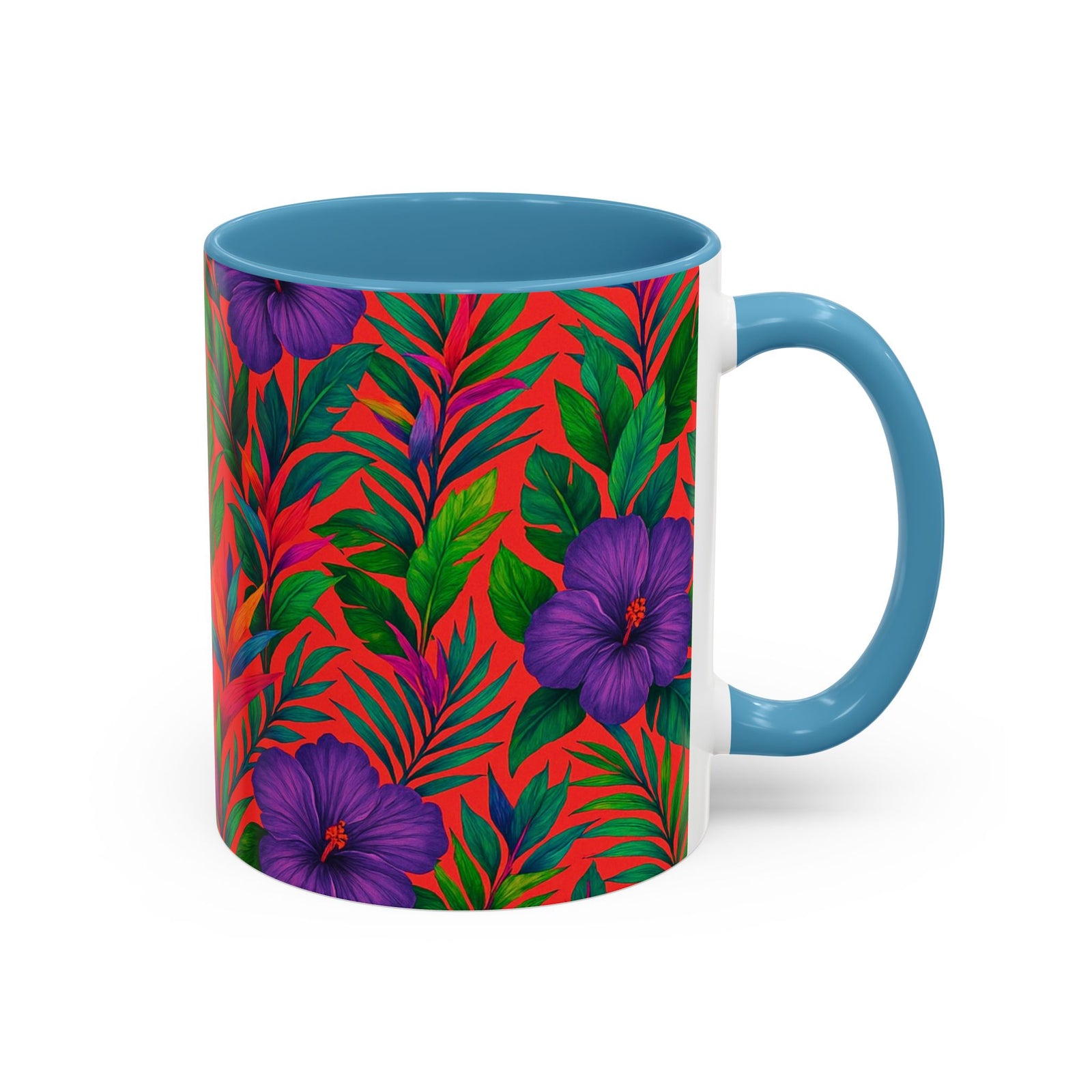 Accent Coffee Mug (11, 15oz), 8 Colors - Midnight Flower Coral