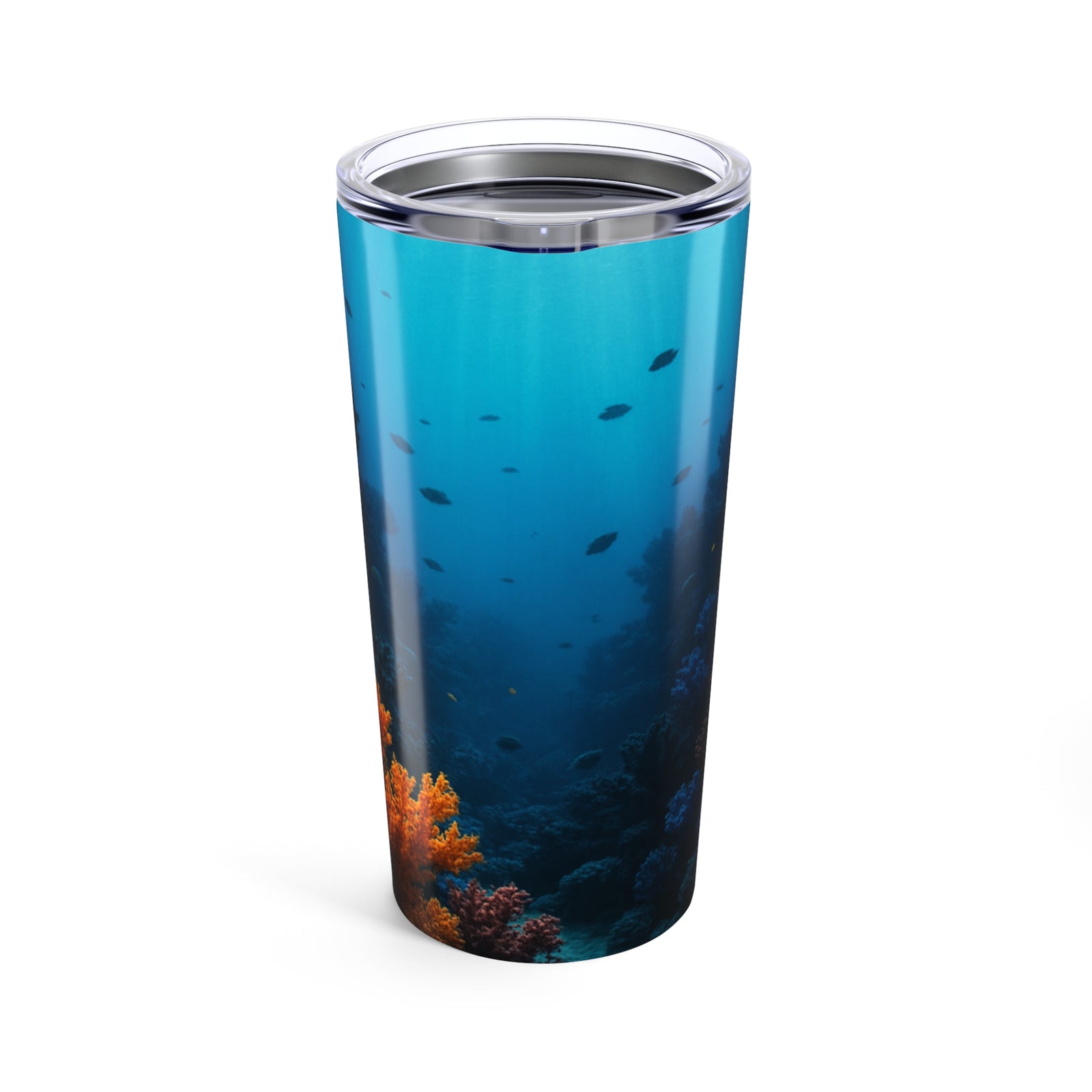 20oz Tropical Glossy Tumbler, Stainless Steel / Black & Orange Coral