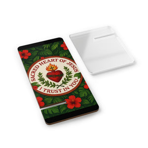 Religious Smartphone Display Stand with Sacred Heart of Jesus Prayer, Black