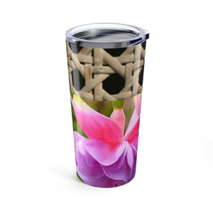20oz Tropical Glossy Tumbler / Wicker & Two Fuchsias