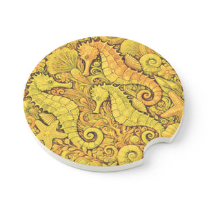 Soapstone Car Coaster - Seahorses, Yellow