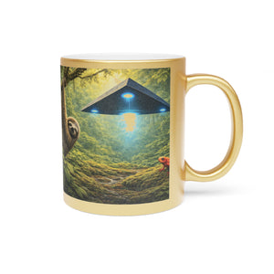 Tropical Metallic Mug, Gold or Silver - UFO & Sloth
