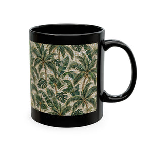 Tropical Ceramic Mug, 11 oz — Palm Mosaic Leaves Coffee Cup