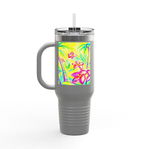 Insulated Travel Mug, 40oz / Tropical Doodles, Yellow - Perfect for Outdoor Adventures