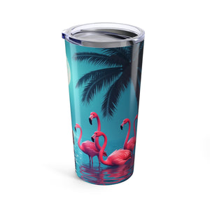 20oz Tropical Glossy Tumbler, Stainless Steel / Moonlit Mermaid and Flamingos