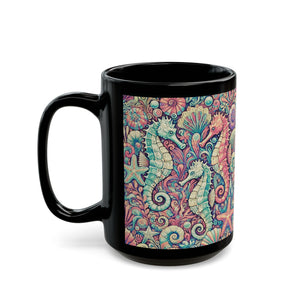 Black Coffee Mug - Seahorse Trio, Retro