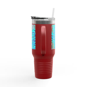 Insulated Travel Mug, 40oz / Wild Coral, Turquoise - Perfect for Outdoor Adventures
