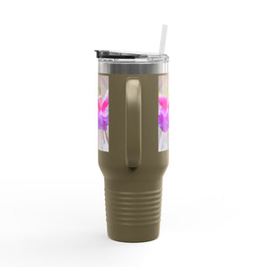 Insulated Travel Mug, 40oz / Floral Two Fuchsias, Gothic - Perfect for Outdoor Adventures
