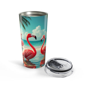20oz Tumbler – Tropical Flamingo Beach Travel Cup