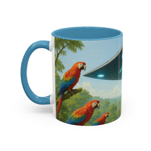 Accent Coffee Mug (11, 15oz), 8 Colors - UFO and Macaws
