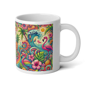 Jumbo Mug, 20oz, Flamingo Waves | Tropical Coffee Cup