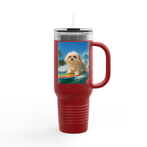 Insulated Travel Mug, 40oz / Puppy Ariel the Dog Surfer - Perfect for Outdoor Adventures