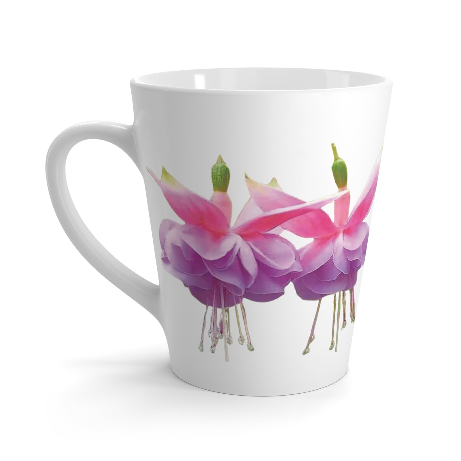 Latte White Mug, Floral - Tropical Fuschsias/White