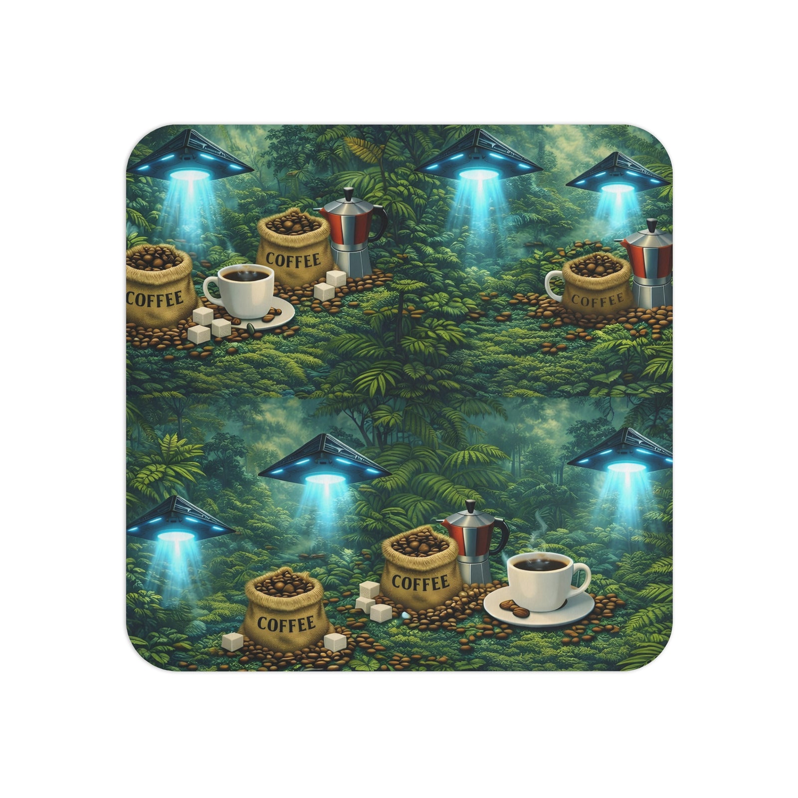 Bulk Hardboard Coffee Coasters — UFOs & Alien Abduction (Set of 4/8/12)