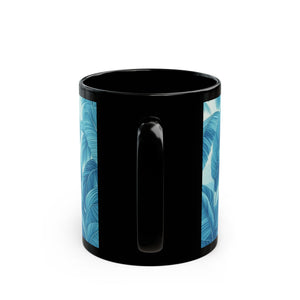 Black Coffee Mug - Palm Serenity, Turquoise
