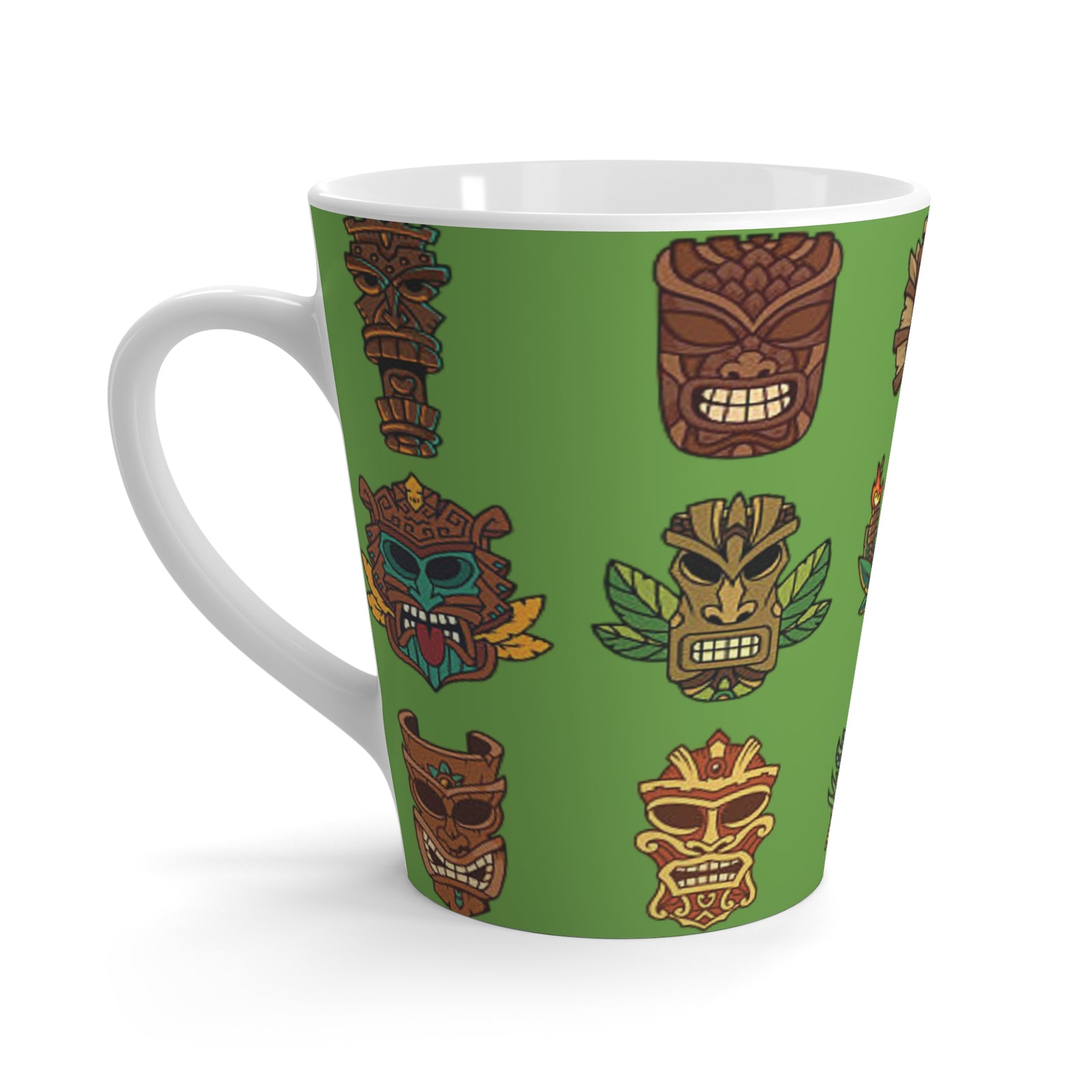 Latte White Mug - Tiny Tiki Dudes, Green