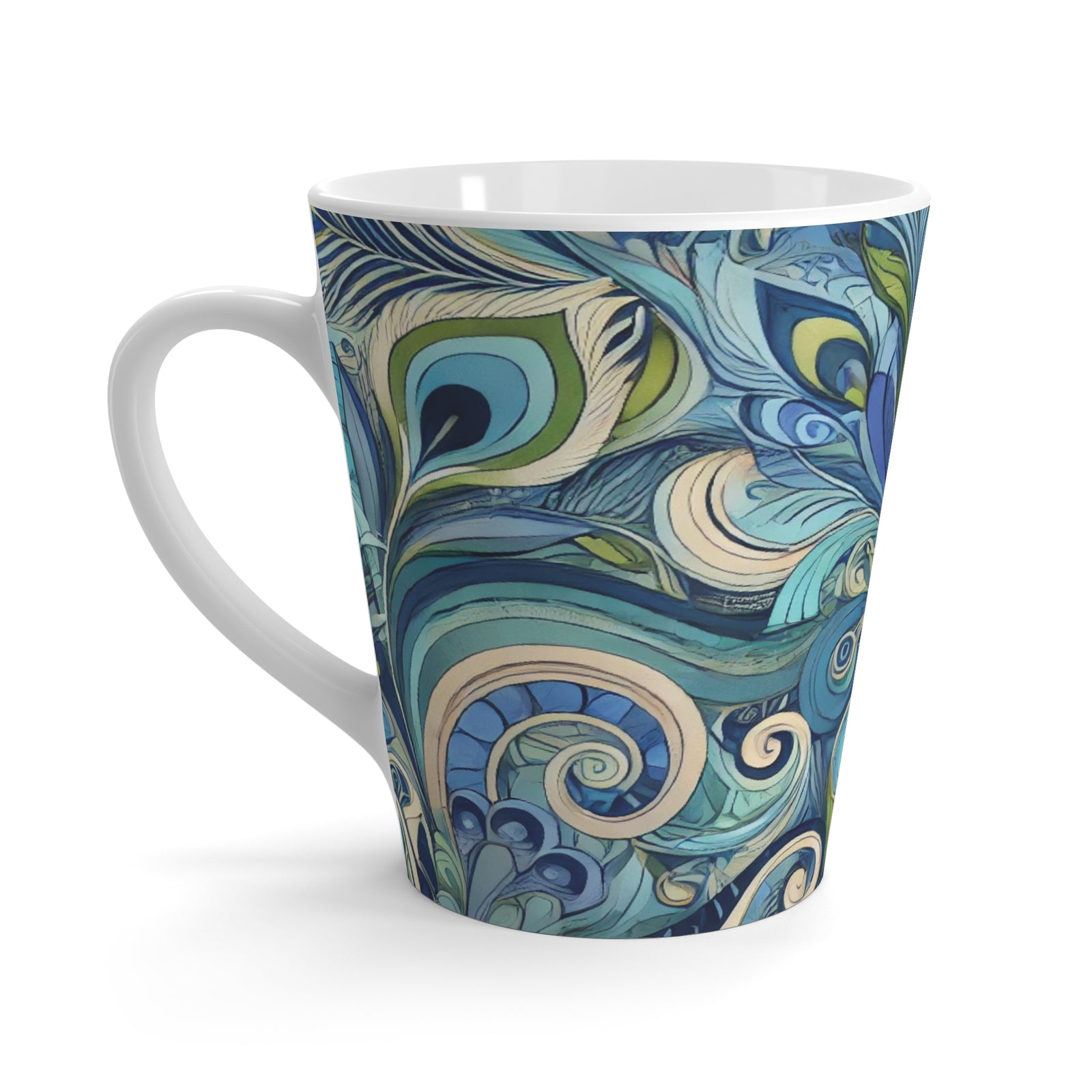 Latte White Mug - Feather Currents Blue