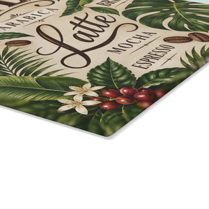 Glass Coffee Station Tray, 2 Sizes – Tropical Latte & Espresso Typography